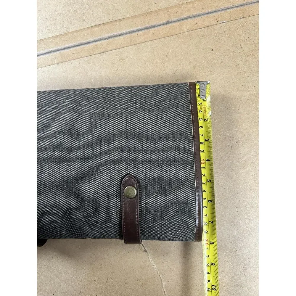 Buxton Clutch Mens Small Brown Canvas Faux Leather Lined Hanging Travel Kit